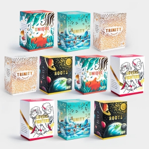 bundle of ten Verse Card collections photographed showing the outside of the gift boxes