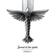 Inspiring Christian wall art featuring a black and white image of a sword with the hilt in the shape of a dove.  Christian wall art based on the Ephesians 6:17 verse.  