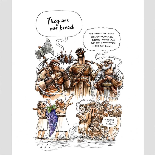 Characters saying "they are our bread" while the others are cowering iin the face of the giants of the land