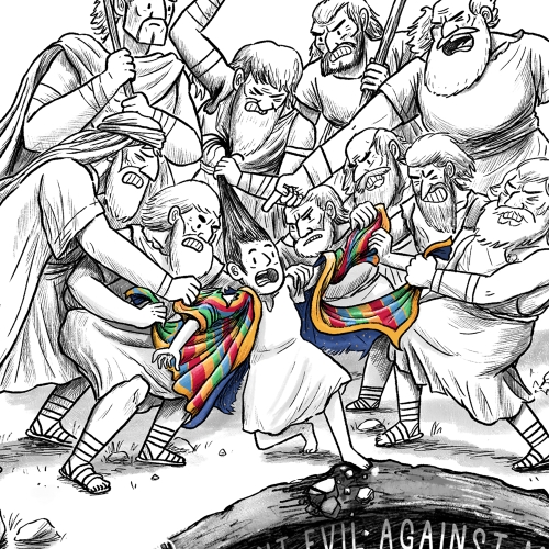 close up of Joseph being thrown into the pit