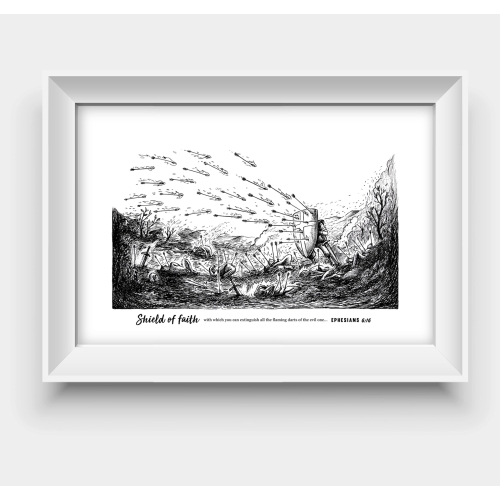 Image of a person behind a shild avoiding a tonne of arrows coming at them 